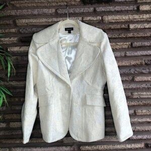 BEBE Off White Floral Shimmer Brocade Lined Dress Blazer size Large